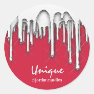 Sticker Rond Bougies Petit BusIness Nom Argent gris rouge