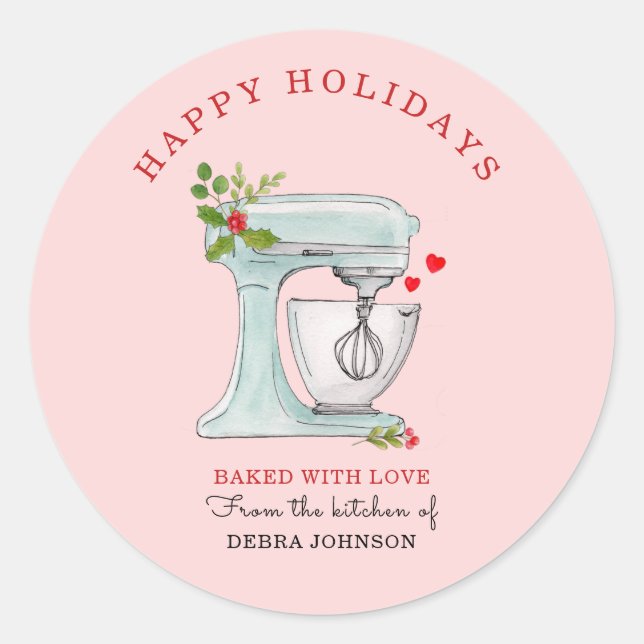 Sticker Rond Boulangère mélangeur de gâteau d'aquarelle de vaca (Devant)