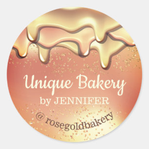 Sticker Rond Boulangerie Abstrait Rose Or Ruisselant de miel