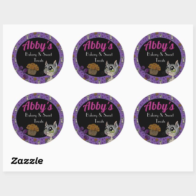 Sticker Rond Boulangerie Blueberry Muffin Boucle Chat Boulanger (Feuille)