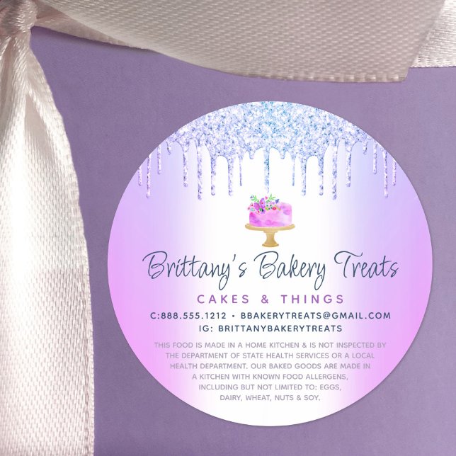 Sticker Rond Boulangerie Cake Purple Parties scintillant Driver (Créateur téléchargé)
