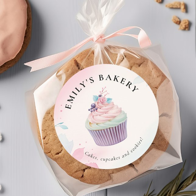 Sticker Rond Boulangerie Cupcake Aquarelle (Créateur téléchargé)