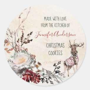 Sticker Rond Boulangerie de Noël des cerfs de forêt biscuit au 