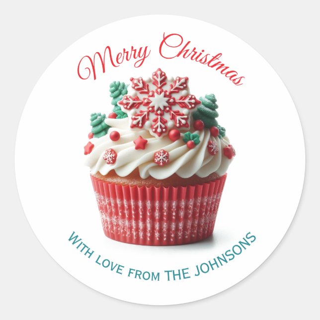 Sticker Rond Boulangerie de Noël Joyeux Cupcake Avec chevalet d (Devant)