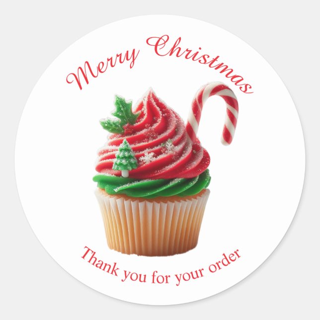 Sticker Rond Boulangerie de Noël Joyeux Merci Cupcake (Devant)
