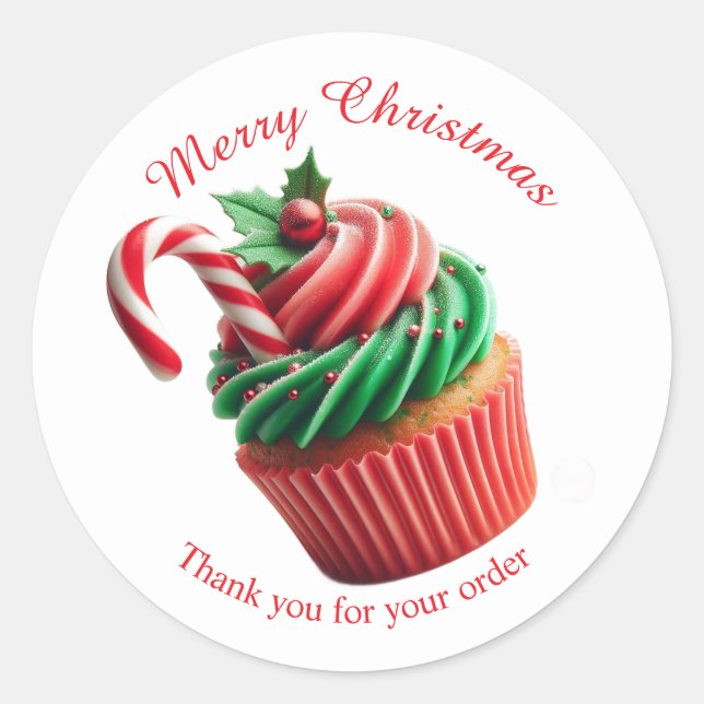Sticker Rond Boulangerie de Noël Joyeux Merci Cupcake (Devant)