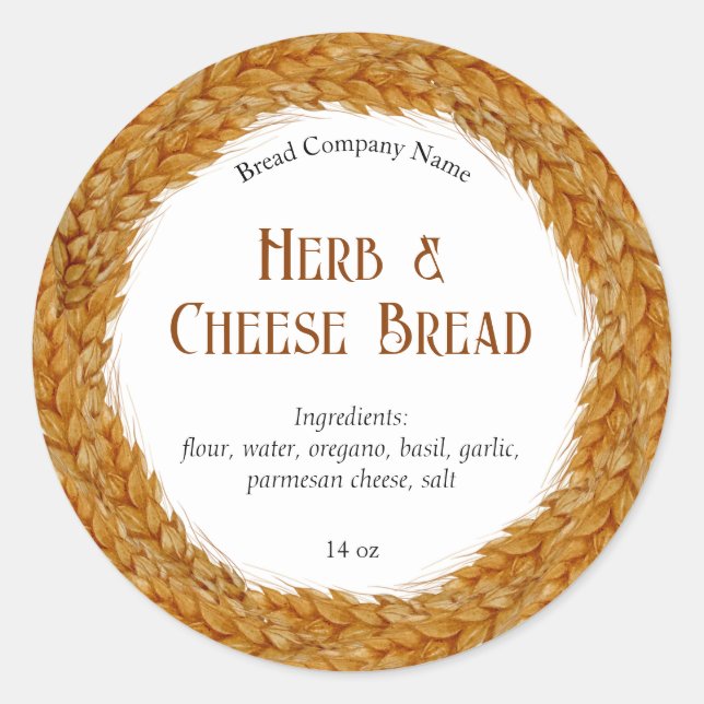 Sticker Rond Boulangerie de pain de blé rustique Business Custo (Devant)