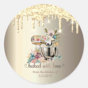 Sticker Rond Boulangerie de Parties scintillant d'or Mixer Fleu