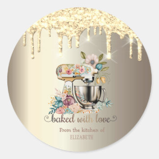 Sticker Rond Boulangerie de Parties scintillant d'or Mixer Fleu