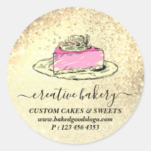 Sticker Rond Boulangerie d'or Pâtisserie Gâteau en tranche Déco