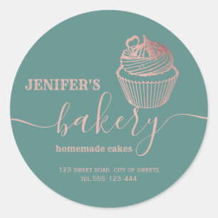 Sticker Rond Boulangerie d'or rose cupcakes et sucreries maison