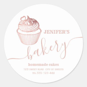 Sticker Rond Boulangerie d'or rose cupcakes et sucreries maison