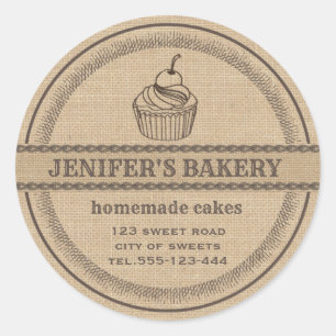 Sticker Rond Boulangerie en lin vintage Boulangerie en cupcakes