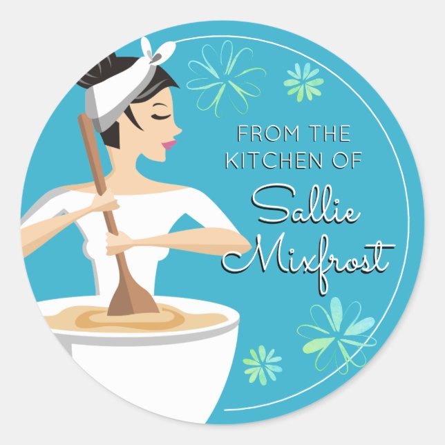 Sticker Rond Boulangerie femme aux cheveux noirs de la cuisine  (Devant)