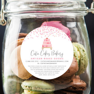 Sticker Rond Boulangerie Gâteau Blush Paillettes Rose Dessert L