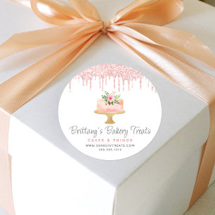 Sticker Rond Boulangerie Gâteau Blush Parties scintillant Rose