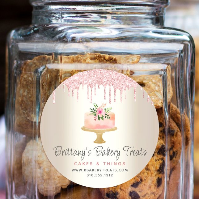 Sticker Rond Boulangerie Gâteau Blush Parties scintillant Rose  (Créateur téléchargé)