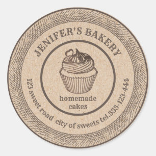 Sticker Rond Boulangerie Kraft vintage Boulangerie de cupcakes