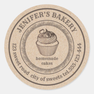 Sticker Rond Boulangerie Kraft vintage Boulangerie de cupcakes