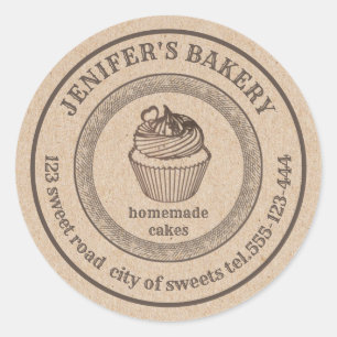 Sticker Rond Boulangerie Kraft vintage Boulangerie de cupcakes 