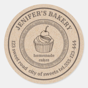 Sticker Rond Boulangerie Kraft vintage Boulangerie de cupcakes 