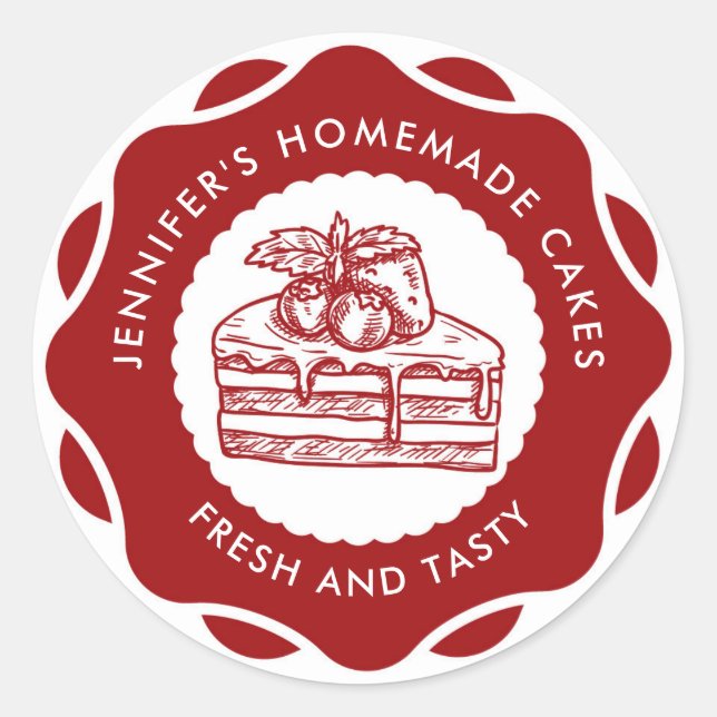 Sticker Rond Boulangerie moderne de gâteaux maison rouge (Devant)
