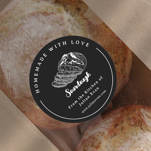 Sticker Rond Boulangerie moderne noire maison Stick Sourdough (Modern Black Homemade Bakery Sourdough Sticker)