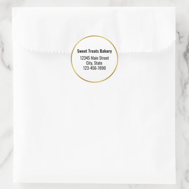 Sticker Rond Boulangerie Nom commercial Or Blanc Texte noir (Sac)