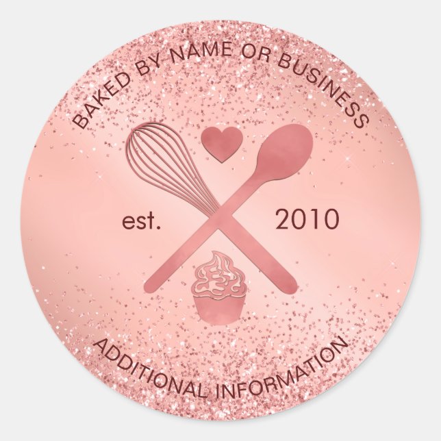 Sticker Rond Boulangerie Parties scintillant or Rose de luxe Pâ (Devant)