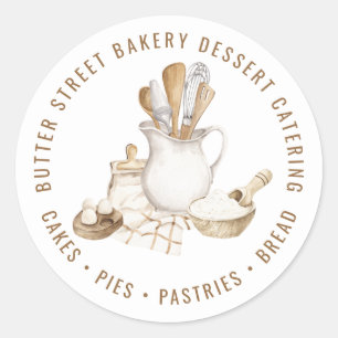 Sticker Rond Boulangerie Pâtisserie Chef Cuisine Ustensiles Aqu