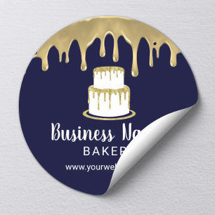 Sticker Rond Boulangerie Pâtisserie Chef Gold Cake Logo Marine