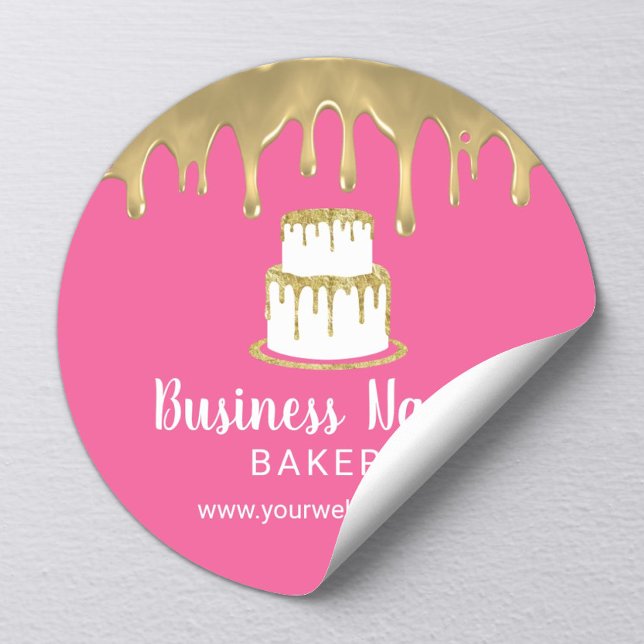 Sticker Rond Boulangerie Pâtisserie Chef Gold Cake Logo Rose do (Créateur téléchargé)
