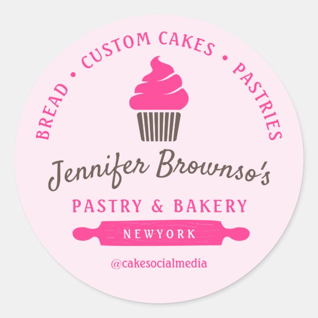 Sticker Rond Boulangerie Pâtisserie Cupcake logo rose (Devant)