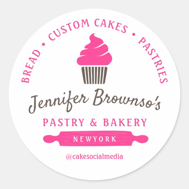 Sticker Rond Boulangerie Pâtisserie Cupcake rose (Devant)
