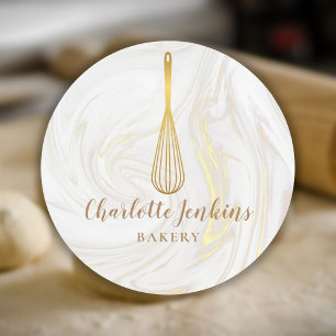 Sticker Rond Boulangerie Pâtisserie Gold Whisk Tourbillons de M