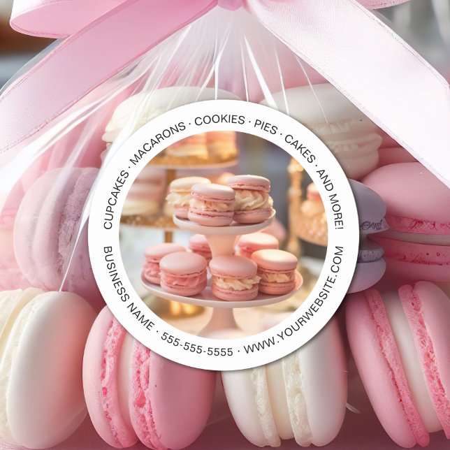 Sticker Rond Boulangerie Photo personnalisée White Business (Bakery Custom Photo White Business Classic Round Sticker)