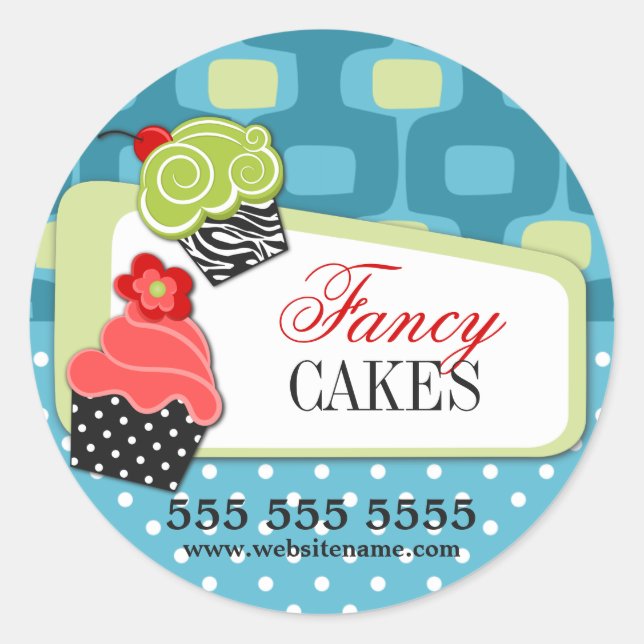 Sticker Rond Boulangerie Retro Fancy Cupcake (Devant)