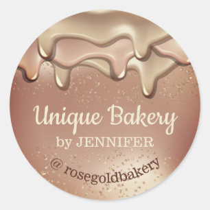 Sticker Rond Boulangerie Rose Abstrait Or Déchirer beige