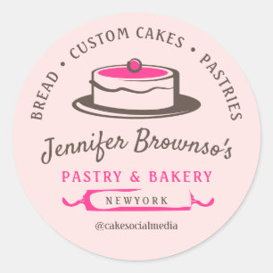 Sticker Rond Boulangerie rose élégant Chef pâtisserie