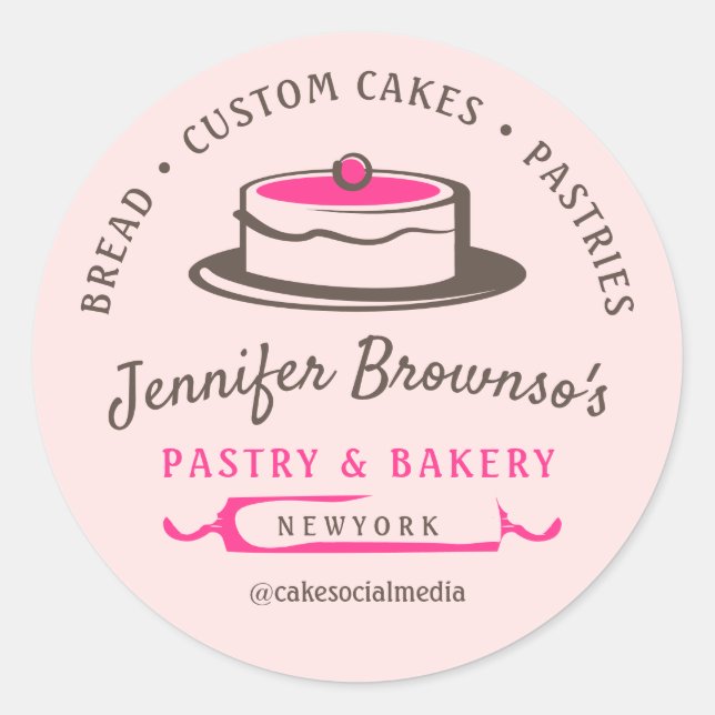 Sticker Rond Boulangerie rose élégant Chef pâtisserie (Devant)