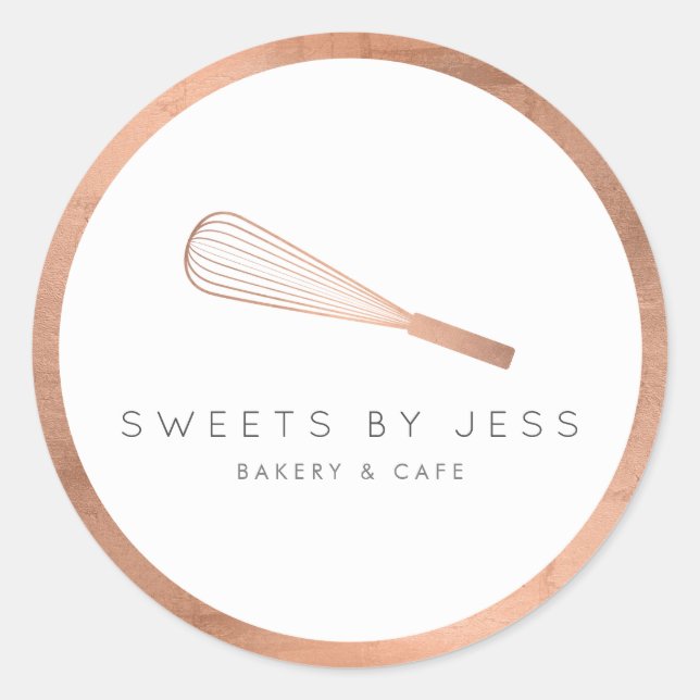 Sticker Rond Boulangerie rose Gold Whisk (Devant)