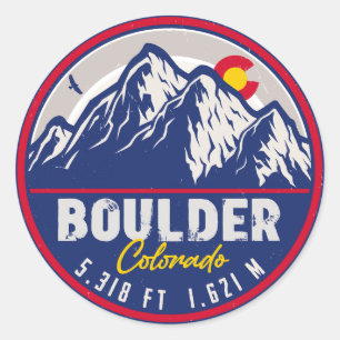 Sticker Rond Boulder Colorado Retro Sunset Mountain Souvenirs