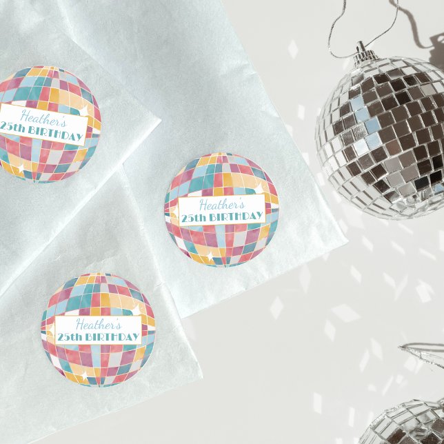 Sticker Rond Boule à facettes Anniversaire personnalisé (Créateur téléchargé)