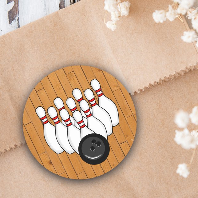 Sticker Rond Boule de bowling et poubelles avec plancher en boi (Créateur téléchargé)