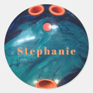 Sticker Rond Boule de bowling orange personnalisée Blue Marble