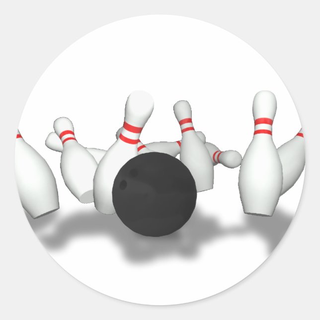 Sticker Rond Boule de Bowling & Pins : Modèle 3D : (Devant)