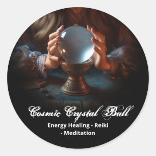 Sticker Rond Boule de cristal noir Énergie Reiki Yoga Méditatio