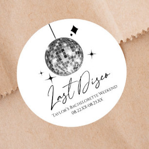 Sticker Rond Boule De Disco Argentée Dernière Fête De Bachelore