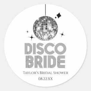 Sticker Rond Boule de Disco Argentée Mariée Disco Cadeau de Mar