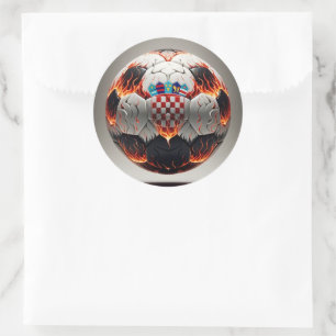 Sticker Rond Boule de football avec flammes et drapeau croate